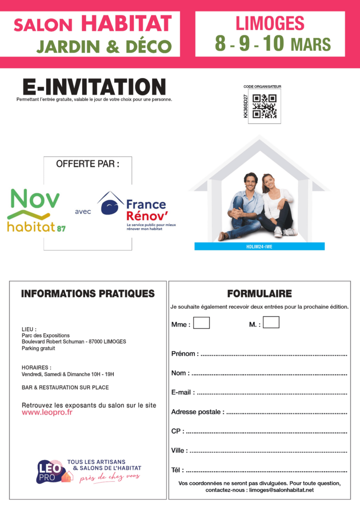 Invitation salon Habitat Limoges mars 2024