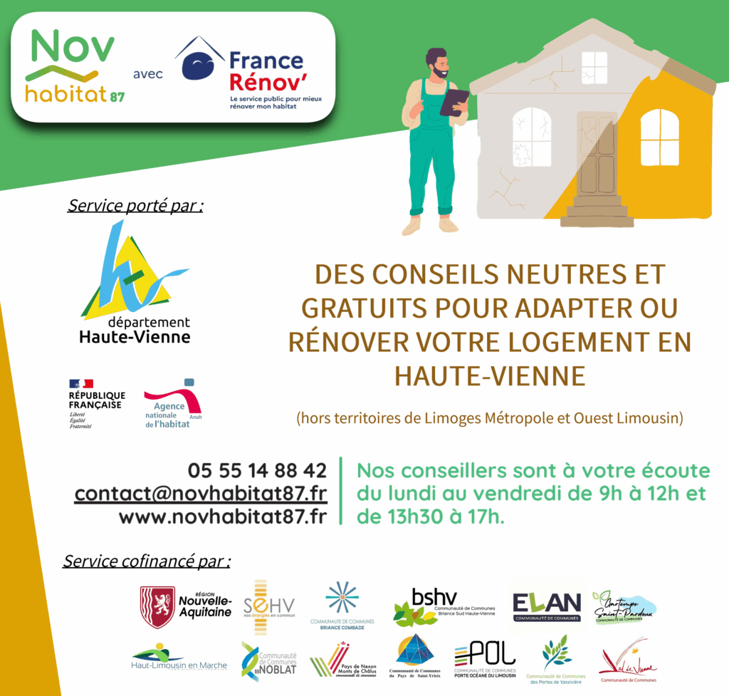 Un projet de rénovation ou d'adaptation de votre logement ? Contactez Nov Habitat 87 au 05 55 14 88 42